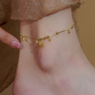 2022年铃铛钛钢脚链女高级感转运招财足链小众设计网红脚饰品