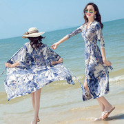 海边蜜月度假修身沙滩情侣装套装气质连衣裙裹身长裙时尚温泉罩衣