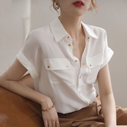 雪纺白色衬衫女夏薄款设计感2024小众设计感气质，洋气韩版上衣