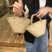 韩版可爱小拎包天然水草纯手工编织包旅行草编手提包小号亲子款包