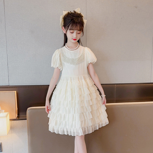 女童连衣裙夏季洋气质，雪纺公主裙中大童韩版演出服，甜美超仙蛋糕裙