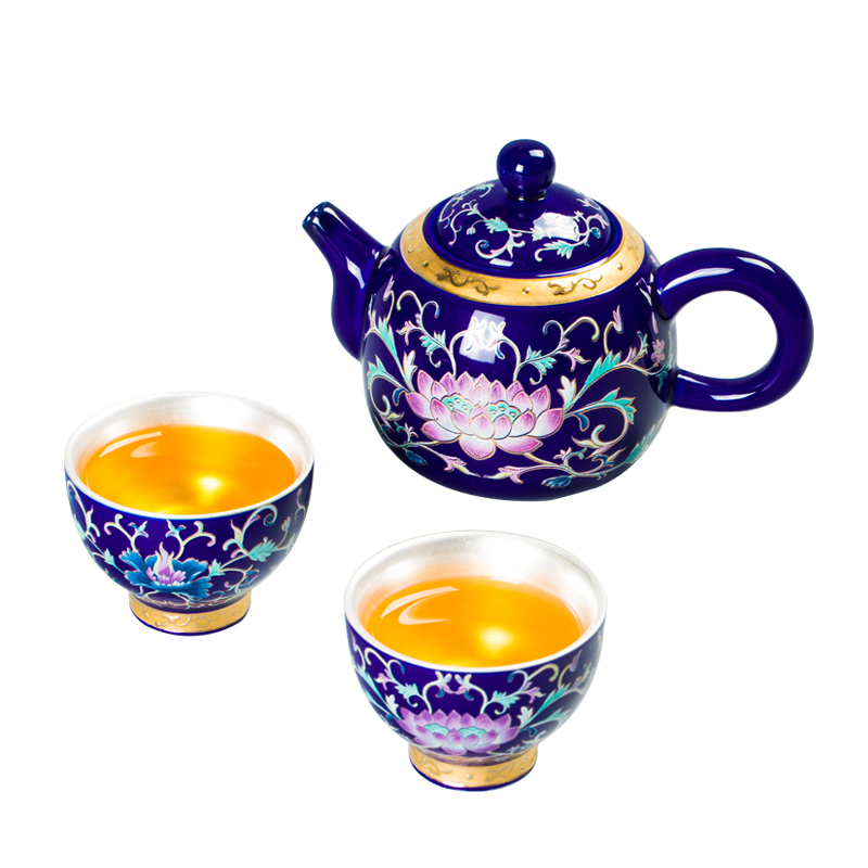 热卖鎏银功夫茶具陶瓷小套装仿珐琅彩银杯茶壶简约一壶两杯家用泡在类目 餐饮具, 茶具, 功夫茶具中 - 来自Buy2taobao.com提供专业的淘宝代购服务