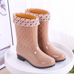 时尚雨鞋女士中筒保暖秋冬雨靴防滑女式水鞋高筒胶鞋成人加绒水靴