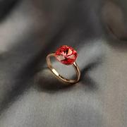日韩简约蓝宝石个性大气红水晶，女款百搭潮人食指，夸张装饰戒指指环