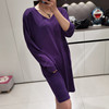 春季韩版连衣裙长袖女装长T恤中长款百搭V领大码显瘦遮肉紫色裙子