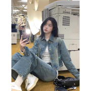 googooeyes牛仔很忙复古短外套女早春美式复古套装上衣裤子