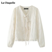 拉夏贝尔lachapelle新中式刺绣，盘扣衬衫女春季复古气质上衣