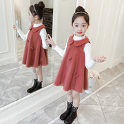 女童2024春秋套装连衣裙，韩版儿童休闲两件套背心裙女孩公主裙