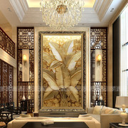 纯手绘金箔油画欧式东南亚风格客厅玄关装饰画挂画金色芭蕉叶