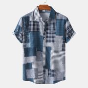 夏季男士拼色短袖休闲衬衫Colored Shortsleeve Casual Shirt
