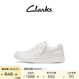 clarks其乐艺动系列，女鞋平底透气休闲小白，鞋白色板鞋单鞋