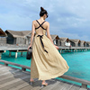 马尔代夫度假吊带连衣裙后背，交叉性感露背沙滩裙，拍照仙女长裙复古