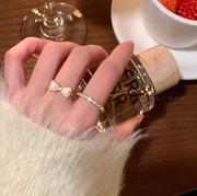 蝴蝶结珍珠戒指女轻奢小众，设计感开口食指戒精致气质简约素圈指环