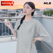 MLB灰色圆领短袖女装2024夏季运动服休闲宽松上衣透气T恤衫潮