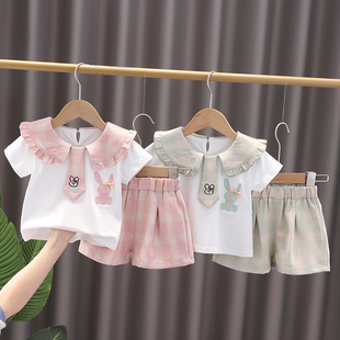 女童夏季套装2023洋气时髦短袖，婴儿童衣服，三2一岁女宝宝夏装3