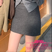 韩国23年冬款魅力，气质时尚简约百搭包臀毛呢短裙半身裙