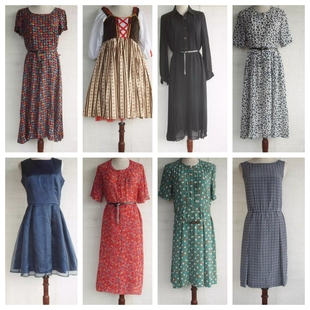 日本製vintage复古着孤品巴洛克森系小清新棉质雪纺连衣裙