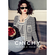 CHCHY法式小香风针织套装女2024春季黑色开衫吊带背心两件套