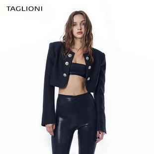 taglioni法式小香风西服上衣洋气，廓形垫肩圆领，截短短款外套女士