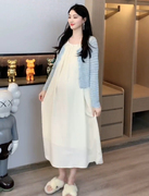 开衫纯色孕妇镂空长袖，中长款2023两件套秋季套装吊带裙时尚女