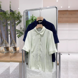 诺小拉真品 23夏季 韩国设计师品牌 雪纺短袖衬衫 绿色蓝色