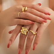 4件套金属麻花水滴戒指套装新潮时尚，个性小众设计网红ins风指环
