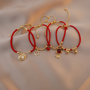 新年编织红绳手链女ins小众设计高级感情侣，闺蜜红色本命年饰品