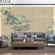 2022壁布电视背景墙纸中式山水，壁纸墙布客厅，沙发茶室装饰壁画
