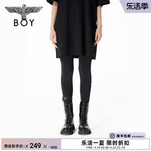 BOYLONDON潮牌女士长裤LOGO印花弹性修身显瘦黑色打底裤W16001