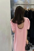 韩国东大门简约风休闲连衣裙女2023夏季后背链条镂空长T恤潮
