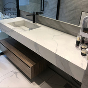 北欧岩板一体盆浴室柜实木卫浴柜现代简约卫生间洗手盆柜镜柜组合