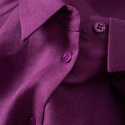 d沉醉紫红法国简约高品质，宽松圆弧摆亚麻，衬衫女春天家h9k65
