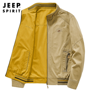 jeep中老年外套男春秋款宽松中年，爸爸双面穿纯棉水洗休闲运动夹克