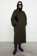 瑞典小众tt 22冬设计师款高阶保暖拼接夹棉军绿风衣棉服纯色