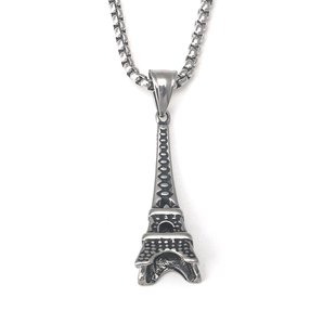 不锈钢铸造复古巴黎埃菲尔铁塔吊坠钛钢，男女街头时尚长款项链