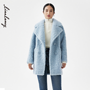 lancy朗姿2023冬季中长款宽松颗粒，羊毛大衣女士气质泰迪外套