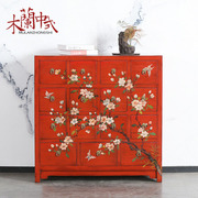 新中式彩绘斗柜手绘做旧仿古客厅，装饰储物药柜实木玄关民宿家具