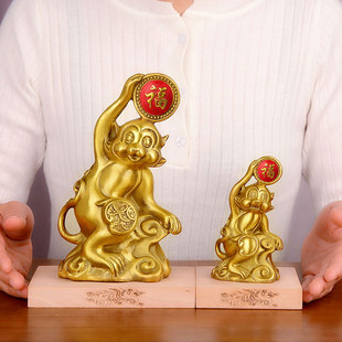 铜猴摆件纯黄铜猴子招财十二生肖金属猴可爱金猴家居客厅装饰摆件