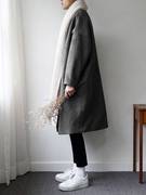 男装韩国中长款宽松加厚毛呢外套休闲深灰色个性帅气呢子大衣潮流