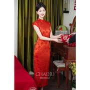 红色旗袍敬酒服回门服新娘订婚结婚礼服，中式全开襟真丝桑蚕丝高端