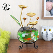 家用客厅桌面学习办公摆件轻奢铁艺创意鱼缸小型循环水装饰景观