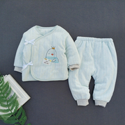 冬季新生儿夹棉和尚，服系带男女宝宝长袖套装，棉服厚柔软0-3月9071
