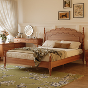 法式复古实木床美式中古风床1.8米双人床，主卧大床简约卧室家具