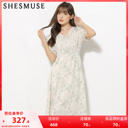 2023夏季日系甜美可爱绿色清新v领短袖连衣裙0137812380