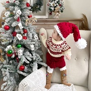 韩版宝宝秋冬装女童圣诞新年毛衣针织衫+短裤套装洋气套头上衣