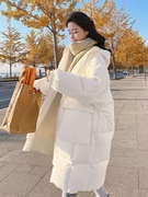 奶黄色羽绒棉服女中长款2023冬季韩版宽松棉衣加厚保暖外套潮