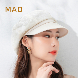 MAO品帽堂 白色蕾丝帽子女夏季时尚个性画家帽防晒遮阳报童帽