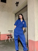 Vintage work wear 复古工装风宝蓝色休闲工装短袖收腰连体裤