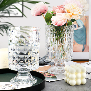 北欧轻奢玻璃花瓶透明简约水养鲜花花瓶客厅桌面装饰花器插花摆件