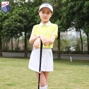 夏季zg6高尔夫服装女童套装黄色儿童，翻领t恤网球裙防走光短裙子